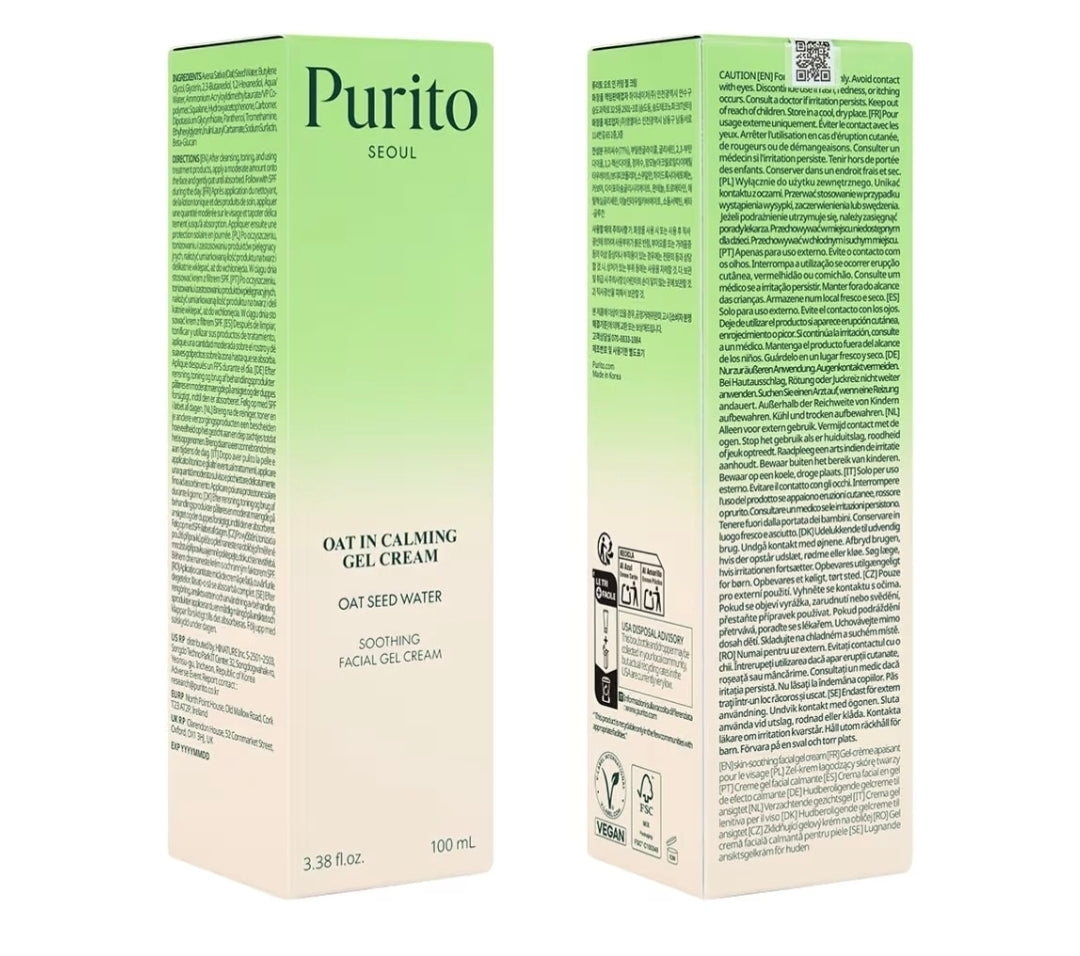 PURITO Oat In Calming Gel Cream | Soothing solution for Sensitive 100mL 3.38 fl.oz