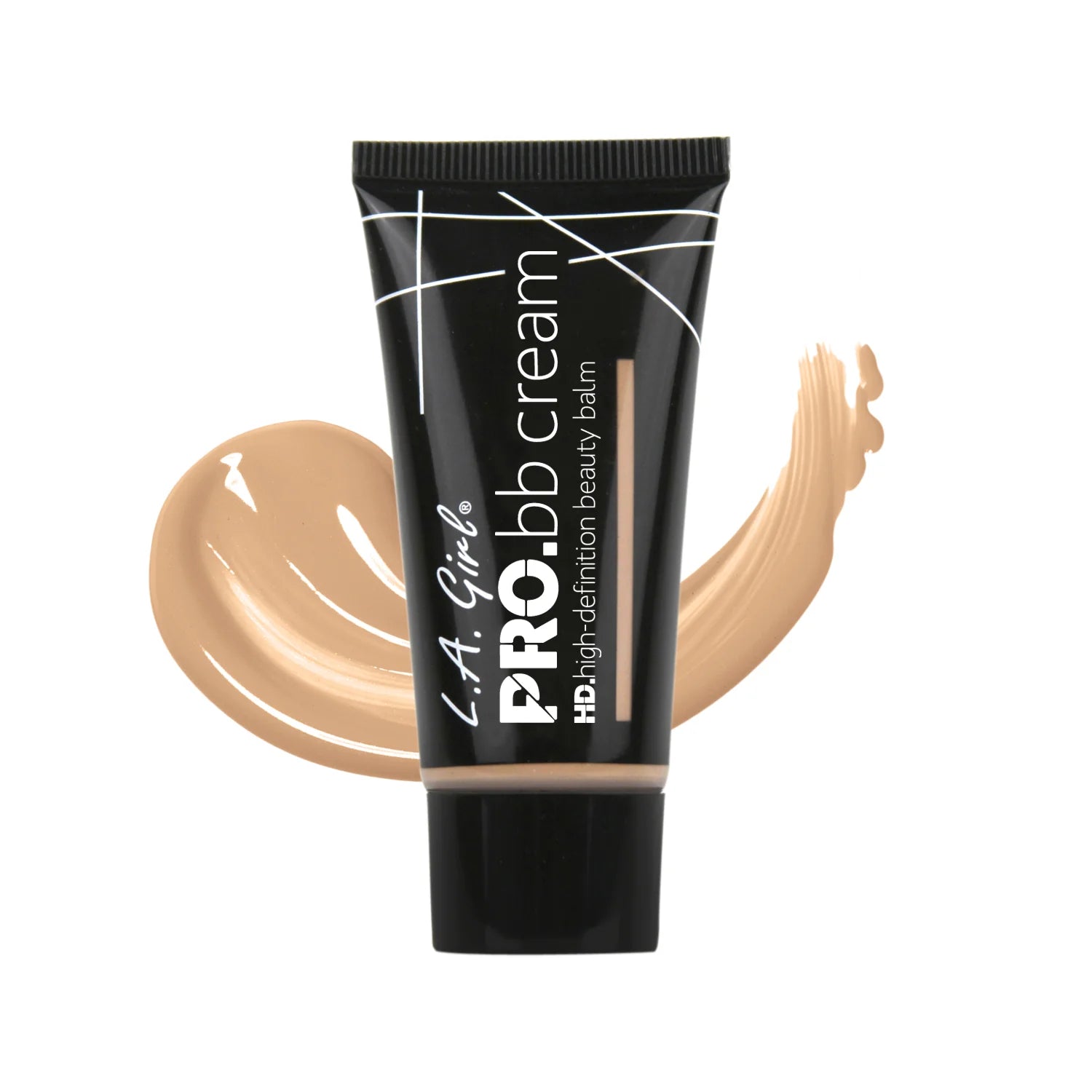 L.A. Girl Pro BB Cream tube with swatches on a white background