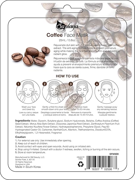 Saplaya  k-beauty natural formula coffee sheet mask