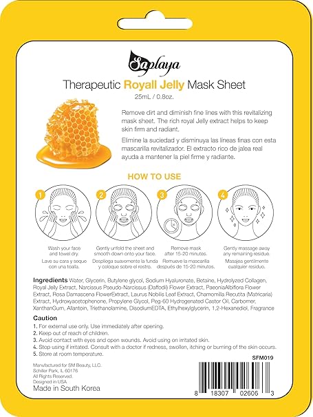 Saplaya  k-beauty natural formula Therapeutic Royal Jelly sheet mask