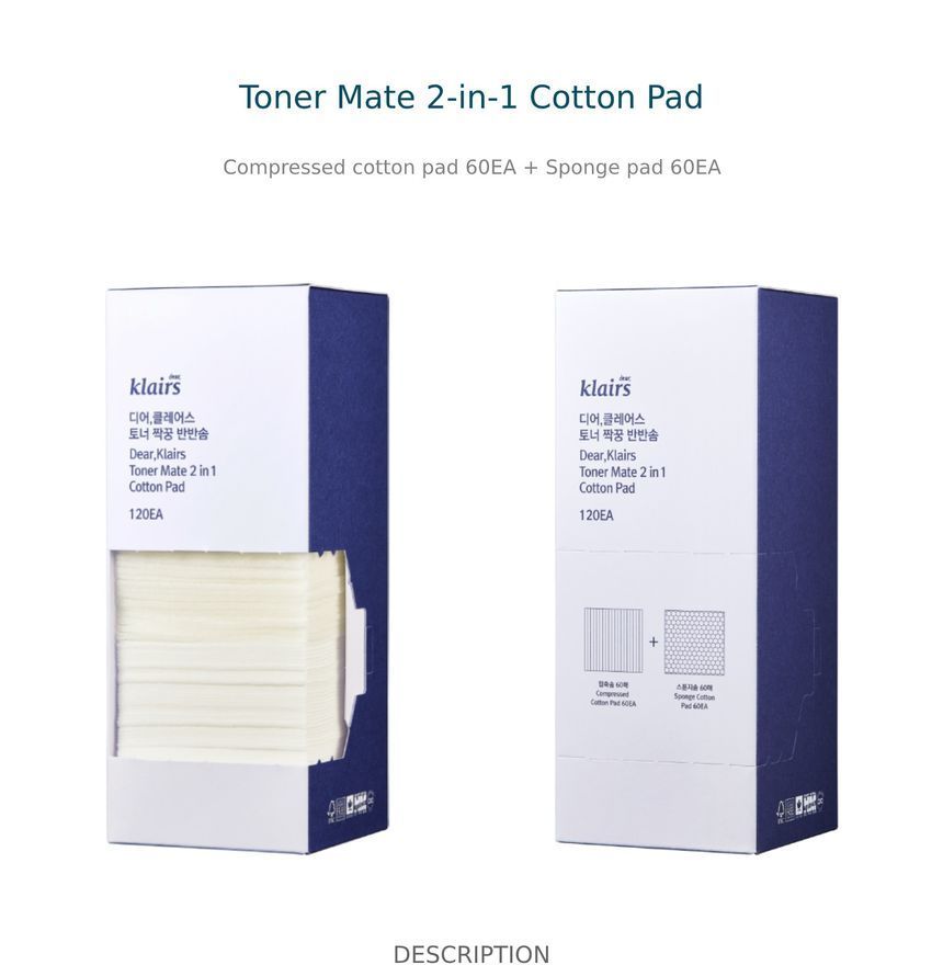 Dear Klairs Toner Mate 2 in 1 Cotton Pad